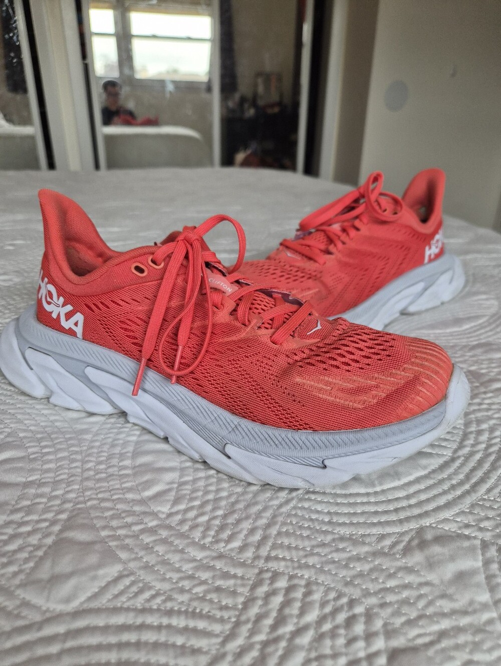 Hoka Clifton Edge Hot Coral Athletic Running Shoes Womens 8